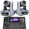 Tenveo Kit Telecamera PTZ e Controller - 2 Telecamere NDI PTZ 4K con Auto-Tracking AI 20X, SDI/HDMI/USB3.0/LAN(PoE) e 1 Controller Joystick PTZ con Screen da 5 Pollici per Live Streaming, Chiese