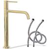 Rea - Lugano Slim Gold Rubinetto Lavabo Alto Miscelatore Da Bagno In Ottone Monocomando Rubinetto Lavamani Regolabile Caldo E Freddo (Oro Chiaro) 23x5x34cm