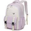 KONO Zaino Scuola Ragazze Adolescenti, Porta PC 15,6 Pollici, Viola/Beige