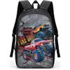 COEQINE Zaino per bambini e bambine, con spallacci regolabili, per computer portatile, per bambini, adulti, viaggi, scuola, biblioteca, arrampicata all'aperto, Graffiti Fuoco Grigio Auto Da Corsa, M