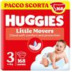 Huggies Little Movers, Pannolini Taglia 3 (4-9 Kg), Ultra assorbente, Design Disney, Pacco Scorta, 168 Pz