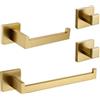 Eovem Set di 4 portasciugamani da bagno in acciaio inox spazzolato color oro, set di accessori da bagno quadrato, include portasciugamani, porta carta igienica, ganci per asciugamani