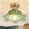 Vloitgol Lampada da soffitto vintage con paralume in vetro verde, E27 25cm Disegno floreale Lampada da soffitto retrò in vetro verde per corridoio cucina soggiorno (lampadina non inclusa)