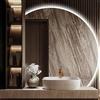 HCBUTAE Dimmerabile Illuminazione Specchio Da Parete per Il Trucco Semicircolare Di Grandi, Specchio Luminoso Cerchio Irregolare, Specchi Decorativi LED Impermeabili Corridoio Ingresso(Right half,70*70 cm)