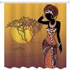 A.Monamour Tenda da Doccia Impermeabile In Poliestere Tessuto Sfondo Giallo Arancio Tradizionale Silhouette Di Donna Africana In Stampa Nel Deserto Antimuffa Tenda della Vasca da Bagno