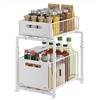 HUOLE Organizzatore da cucina, ripiano sotto lavandino, portaoggetti in armadio, sotto lavabo, con cassetti, per cucina, bagno, 29 x 38 x 49 cm (bianco)