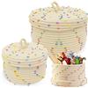 GOEDCH Set di 2 Impilabile Organizer Fasciatoio: Cestini Portaoggetti in Corda di Cotone Intrecciata con Coperchio, Decorativi Rotondi Colorati, Cestino Portaoggetti Impilabile per Vivaio Soggiorno