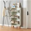 [en.casa] Scarpiera Salvaspazio Slim con Ante a Specchio Mobile Stretto Armadio Portascarpe con 3 Contenitori Ribaltabili 134 x 63 x 24 cm Bianco