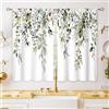 oolygoo - Tende per finestre di cucina con fantasia di fiori e foglie, in cotone, tende per finestre sopra lavandino, stile country, tende corte per bagno, finestre piccole, verde salvia, 70 x 99 cm