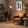 Alpinaluz lampada da terra con tripode in legno naturale, paralume nero opaco in vetro satinato, altezza regolabile, stile vintage retro cinema, attacco E27 per soggiorno