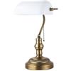 B·LED BARCELONA LED BARCELONA LED Lampada da Tavolo Vintage BANCHIERE E27 - Lampada da Scrivania Retrò con Paralume in Vetro Bianco, Base in Metallo Ottone, Ideale per Ufficio, Studio, Soggiorno Ristorante