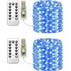 Clearhill Confezione 2 ghirlande USB 10m blu, 100 LED filo rame, telecomando, 8 modalità, timer e dimmerabile per Natale e camera