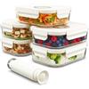 SPARES2GO Contenitori in vetro per alimenti sottovuoto con coperchi a clip di sicurezza (confezione da 5, piccoli, 630 ml) + pompa sigillante manuale
