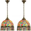 LEDSone Lampadario a sospensione in vetro a mosaico in stile turco, fatto a mano, lampadario decorativo multicolore in vetro colorato, lampadario fatto a mano (Confezione da 2 - senza lampadina)