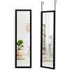 GYMAX Specchio da Parete a Figura, 119 x 33 cm, con Ganci Antiruggine e Adesivi, Specchio Verticale da Porta Antinfortunistico per Camera da Letto Soggiorno Spogliatoio (Nero)