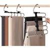 Generico Grucce Pantaloni Salvaspazio 5 in 1 in Acciaio Inossidabile - Appendiabiti Antiscivolo per Armadio, Porta Pantaloni Pieghevole, Appendini Jeans e Vestiti, Organizer Armadio ad Alta Capienza (Nero)