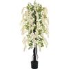Outsunny Pianta Artificiale Glicine Bianco Finto con Vaso per Interni ed Esterni, Bianco e Verde Ø18 x 165cm