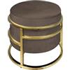 IlGruppone Pouf Contenitore Poggiapiedi Velluto con Struttura Circolare Cromata Oro Elegante Imbottito Sgabello per Toeletta Mobile Trucco Ottomano Ingresso Camera da Letto Rotondo - Testa di Moro