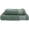 MAXIME MAISON - Set Asciugamani Bagno Viso e Bidet in Morbida Spugna 100% Cotone Assorbente (450 gr/m²) Set da Bagno 2 Pezzi Asciugamano Viso 55x100cm, Asciugamano Ospite 40x60cm - Chevrone Salvia