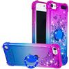 COTDINFOR Custodia per Apple iPod Touch 7 Glitter Cover con 360-Gradi Ring Holder Supporto Auto liquido Mobili Bumper TPU Silicone Antiurto Cover per iPod Touch 5/6 / 7 Purple-Blue YBJBZH.