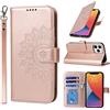 Cavor Cover Compatibile con iPhone 11 PRO con Cordino,Flip Fiori Portafoglio Custodia in Pelle,[4 Slots][Magnetica],Custodia Cover con Laccio Compatibile con iPhone 11 PRO - Oro Rosa