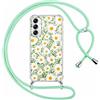 Phoona Cordino Cover per Samsung Galaxy A14 5G 6,8'', Aesthetic Fiori Modello Design Trasparente PC Rigido Case Corda con Regolabile Laccio Antiurto Antigraffio Bumper Protezione Custodia, Verde