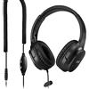 C G CHANGEEK Cuffie extra lunghe per TV e PC con controllo del volume, 5,5 m di estensione a molla con cavo a spirale, audio AUX universale da 3,5 mm, cuffie stereo sovrauricolari cablate, CGS-W6