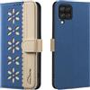 BLOTECH Pizzo Traforato Cover per Samsung Galaxy A12 Cellulare PU Cuoio Pizzo Traforato Portafoglio Custodia Libro Elegante 3 Porta Carte Flip Wallet Case per Samsung Galaxy A12 - Blu