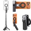 AMAZEAR Treppiede smartphone (4 in 1), Selfie stick magnetico multifunzionale per iPhone, Impugnatura portatile per smartphone con telecomando Bluetooth rimovibile e zoom regolabile per foto, Nero