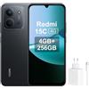 XIAOMI Redmi 15C - Smartphone da 4 + 256 GB, nero Midnight, schermo da 6,9 120 Hz, MediaTek Helio G81-Ultr, fotocamera da 50 MP, 6000 mAh, nessun caricabatterie incluso, caricatore da 67 W incluso