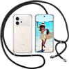 ISOI Cover con Cordino per Honor 600, Custodia Trasparente con Collana Tracolla Laccio Collo Ultra Sottile Morbido TPU Silicone Antiurto AntiGraffio Case, Nero