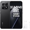 XIAOMI 15T,Smartphone 12+512GB, Display da 6,83 120Hz,MediaTek Dimensity 8400-Ultra,Obiettivo ottico Leica Summilux 50MP, 5500mAh, Garanzia 2 anni,Nero,con caricatore da 120 W
