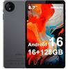 Crelander Tablet Android 16 da 8,7 pollici, 16 GB + 128 GB, con display Incell da 1340 x 800, fotocamera da 5 MP + 13 MP, batteria da 5000 mAh, Bluetooth/Wi-Fi, mini tablet Android con custodia
