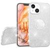 NALIA Glitter Cover con Anello compatibile con iPhone 13 Custodia, 360-Gradi Ring Holder per Funzione Stand & Supporto Auto, Sottile Case Brillantini Silicone Copertura Diamante, Colore:Argento