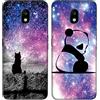 DiaryTown 2 Cover per Samsung J3 2017 Custodie TPU Silicone con Bello Disegno Motivi Antiurto Protettivo Nero Cover Gomma Ultra Sottile Morbido Cover per Galaxy J330 - Gatto/Panda Del Cielo Stellato