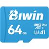 Biwin MS100 MicroSDXC 64 GB UHS-I bis 100 MB/s A1 V30 U3 | Für Smartphones, Tablets und Kameras - ideal für 4K-Videos, Fotos und schnelle App-Leistung