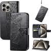 JIUNINE Cover per Apple iPhone 16 Pro, Custodia Interno TPU Antiurto Portafoglio con Disegni di Farfalla [Carta Fessura] [Supporto Stand] Cover Libro in PU Pelle per iPhone 16 Pro, Nero