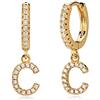 MYEARS Orecchini a cerchio da donna, in oro, con iniziale pendente, con zirconia cubica, riempiti in oro 18 carati, piccoli, semplici, delicati, ipoallergenici, idea regalo, 26 lettere, Metallo,