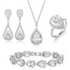 EVER FAITH Set di Gioielli da Sposa per la Damigella d'Onore,Collana con Goccia Orecchini Pendenti Anello Aperto Bracciale Tennis di Regali Trasparente Argento Fondo