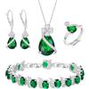 EVER FAITH Set di 4 gioielli con trifoglio a forma di pera, zirconia cubica, orecchini da tennis, set di anelli, gioielli formali, regalo per le donne