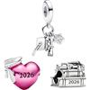 PHCLASY Perla Charm Diploma Compatibile con Braccialetti e Collane Europei, Charms per Laurea e Perle per Donna, Zirconia cubica