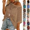 Generic Top da donna all'uncinetto - Top casual da donna copricostume da spiaggia sexy con spalle scoperte fuori spalla manica corta estate maglia spiaggia coprire maglione leggero oversize maglione largo, A2