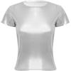 HEYDHSDC Maglietta da donna metallizzata lucida scintillante a maniche corte T-shirt lucida con scollo a O, A-argento., S