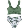 Miyanuby Costumi da bagno per ragazze 2 pezzi bikini set bambini increspato volant fiocco scollo a U costumi da bagno per ragazze 9-16 anni Set di costumi da bagno per ragazze adolescenti, Palmo nero