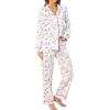 LUBOT Pigiama da Donna in 100% Cotone, Maniche Inverno Lungho, con Bottoni, pygama in Due Pezzi per Donna, Abbigliamento da Notte da S a XXL, Fiore Rosa, L
