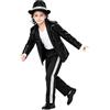 Generico Costumi di Halloween per Bambini Ragazzi 5-11 Anni Michael Jackson Abbigliamento Stage Performance Dancewear,Set 6 Pezzi con Giacca Nera con Paillettes,Pantaloni, Cappello,Guanto Spettacoli Halloween