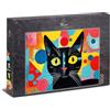 Ulmer Puzzleschmiede Puzzle per gatti, 1000 pezzi, nero vivo, gatto nero, frontale con geometria colorata, stile pop moderno per gli amanti del design, qualità made in Germany