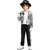 Generico Costumi di Halloween per Bambini Ragazzi 5-11 Anni Michael Jackson Abbigliamento Stage Performance Dancewear,Set 6 Pezzi con Giacca Nera con Paillettes,Pantaloni, Cappello,Guanto Spettacoli Halloween