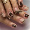 TESGADGETS 24 pezzi unghie finte dorate a punta francese corte quadrate 3D motivo leopardato con design floreale unghie adesive lucide da auto-applicare per donne e ragazze