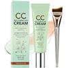 Vaethy Color Correcting CC Cream con SPF 25+, fondotinta a copertura completa con pennello, crema CC liquida, idratante e impeccabile